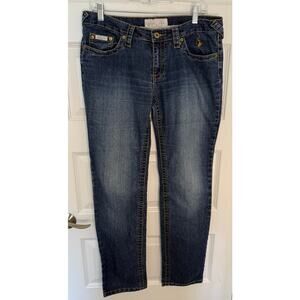 Baby Phat Women’s Jeans Size 11 Straight Leg Dark Wash Gold Cat Logo Y2K Denim